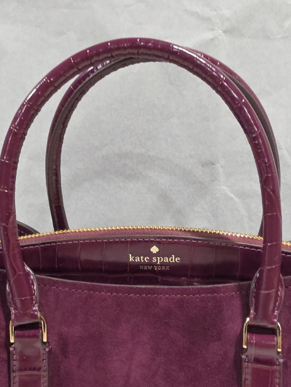 Kate Spade Thompson Street Suede And Croc Embossed Satchel Bag, Deep Cherry - Picture 9 of 13